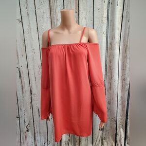 Tobi Coral Pink Strappy Cold Shoulder Shift peasant beach summer Dress‎ EUC